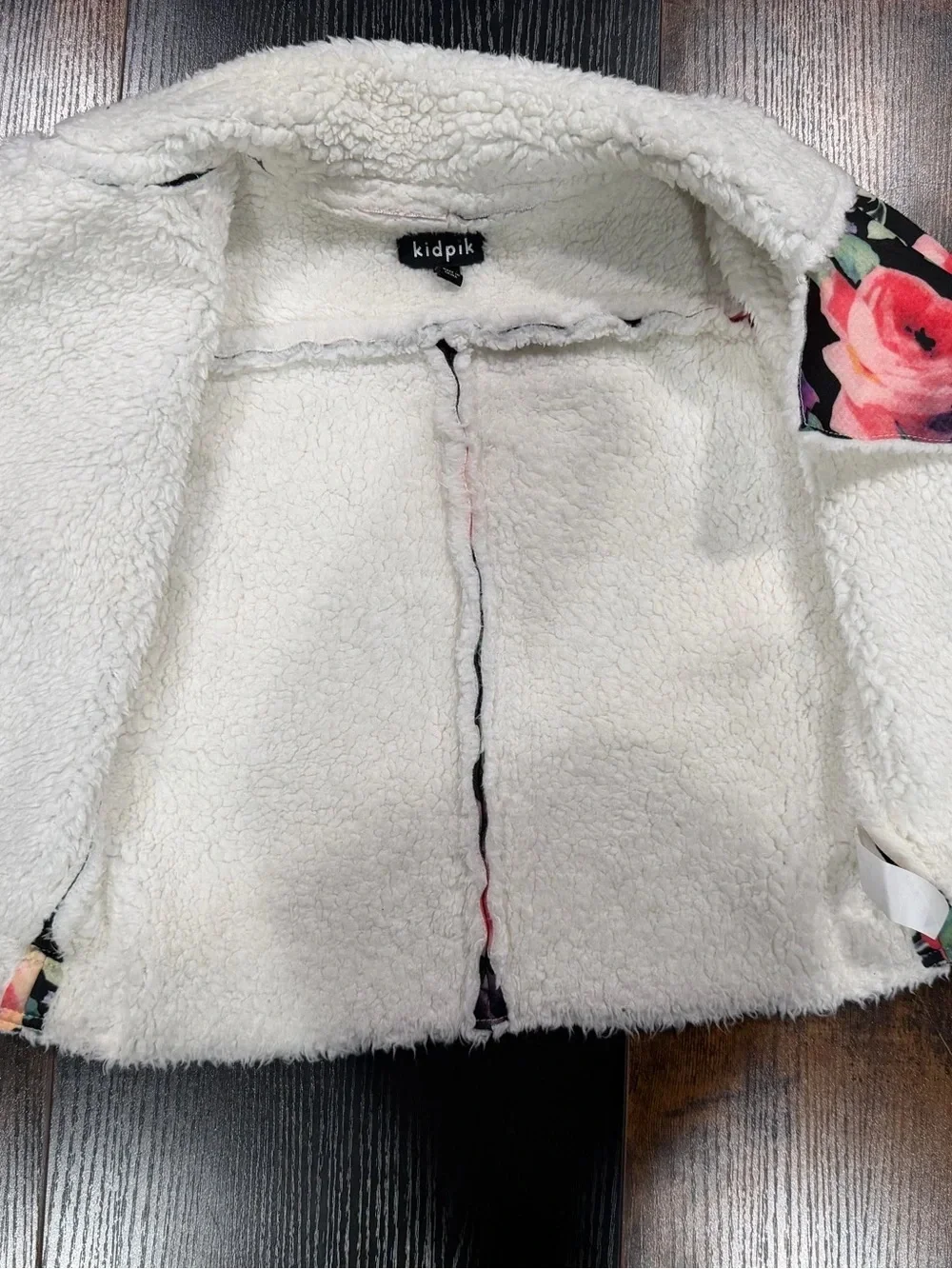 Kidpik Girls S 7/8 Floral Moto Jacket Sherpa Collar Black Y2K Whimsical